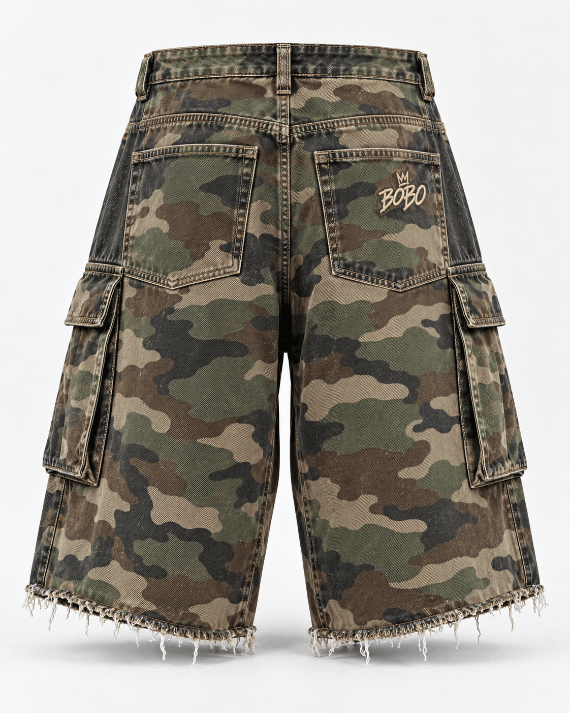 BOBO Panel Cargo Jorts in Olive / Sand / Charcoal, back view